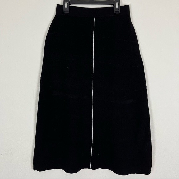 Zara Heavy Knit Midi Skirt- Black with White Front Stripe- Size Medium - Picture 1 of 3